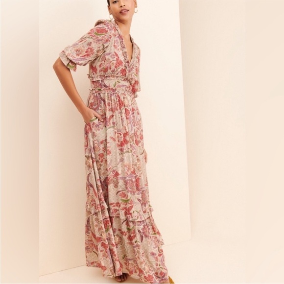 New Anthropologie BTFL-LIFE Floral Ruffle Maxi Dress In Rust! size xSmall - Picture 1 of 14
